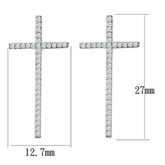 TS440 - Rhodium 925 Sterling Silver Earrings with AAA Grade CZ  in Clear-1