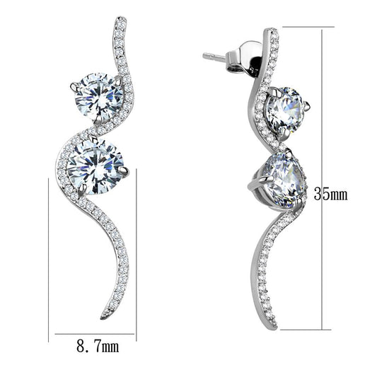 TS441 - Rhodium 925 Sterling Silver Earrings with AAA Grade CZ  in Clear-1