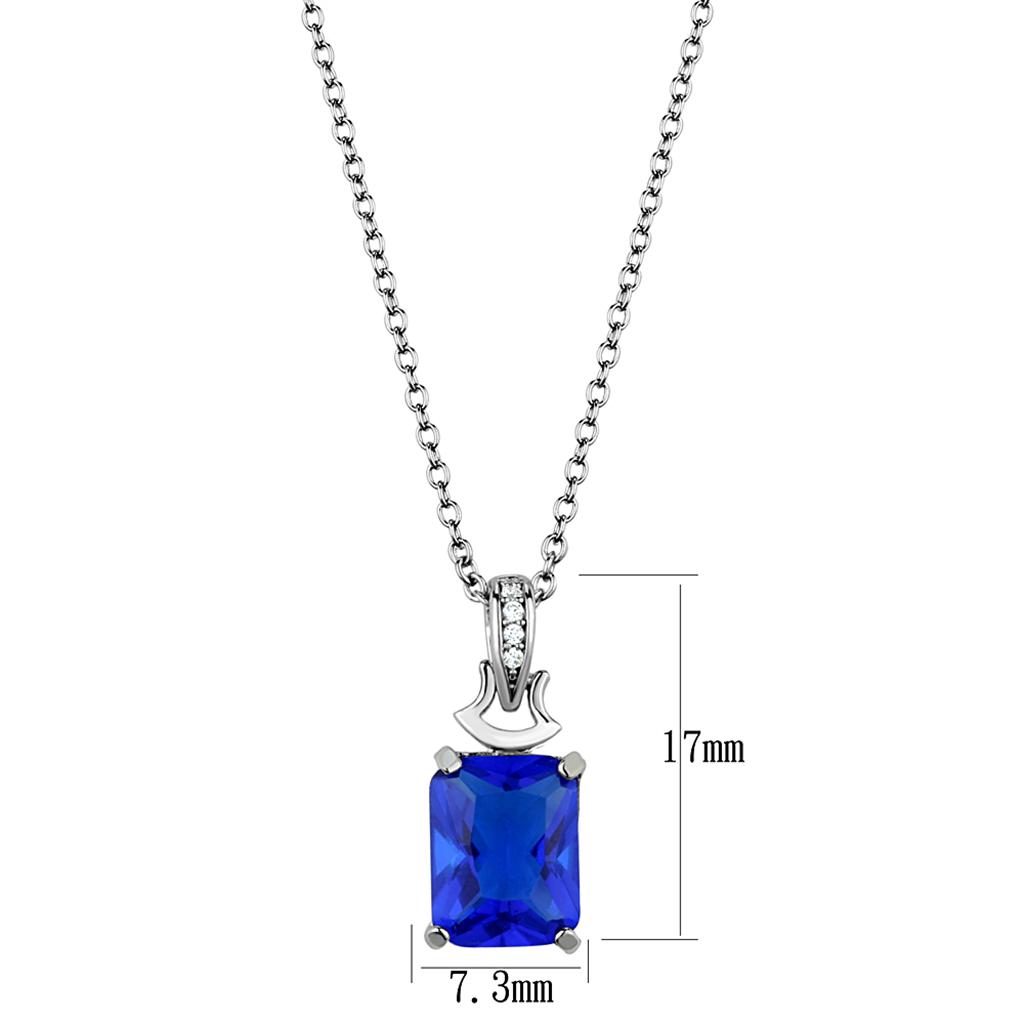 TS449 - Rhodium 925 Sterling Silver Chain Pendant with Synthetic Synthetic Glass in Montana-1