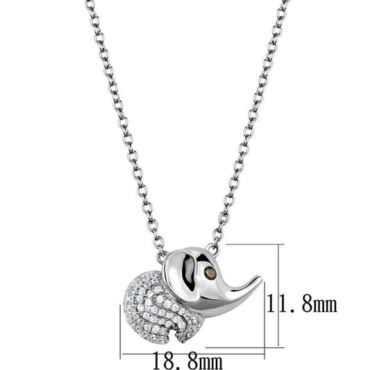 TS450 - Rhodium 925 Sterling Silver Chain Pendant with AAA Grade CZ  in Topaz-1