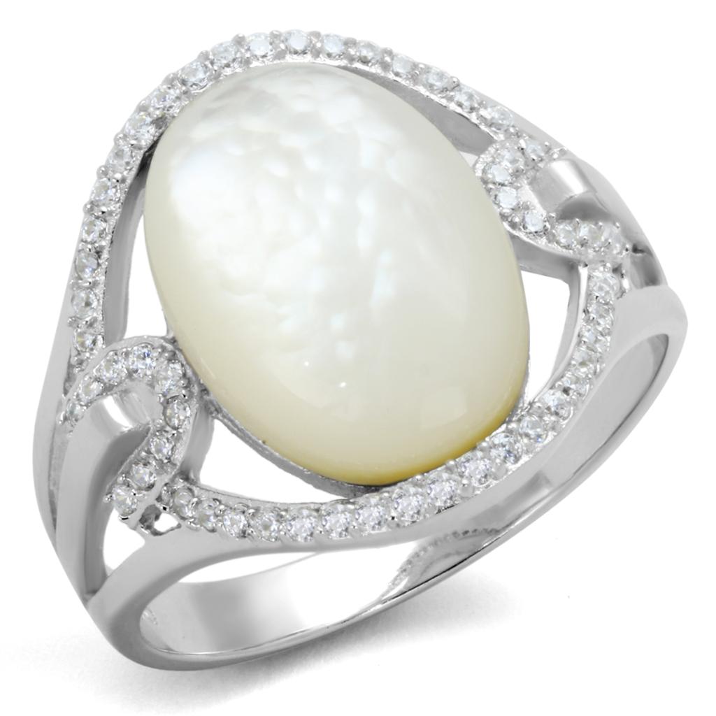 TS456 - Rhodium 925 Sterling Silver Ring with Precious Stone Conch in White-4