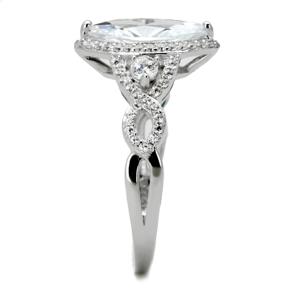 TS457 - Rhodium 925 Sterling Silver Ring with AAA Grade CZ  in Clear-3