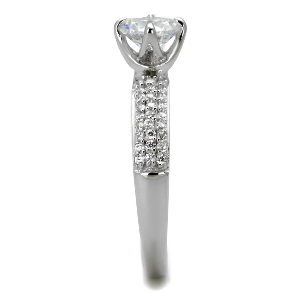 TS458 - Rhodium 925 Sterling Silver Ring with AAA Grade CZ  in Clear-3