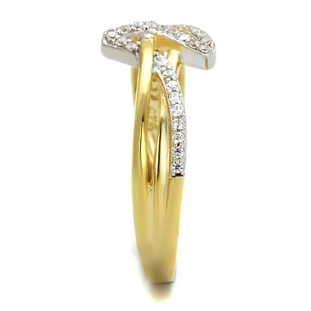 TS461 - Gold+Rhodium 925 Sterling Silver Ring with AAA Grade CZ  in Clear-3