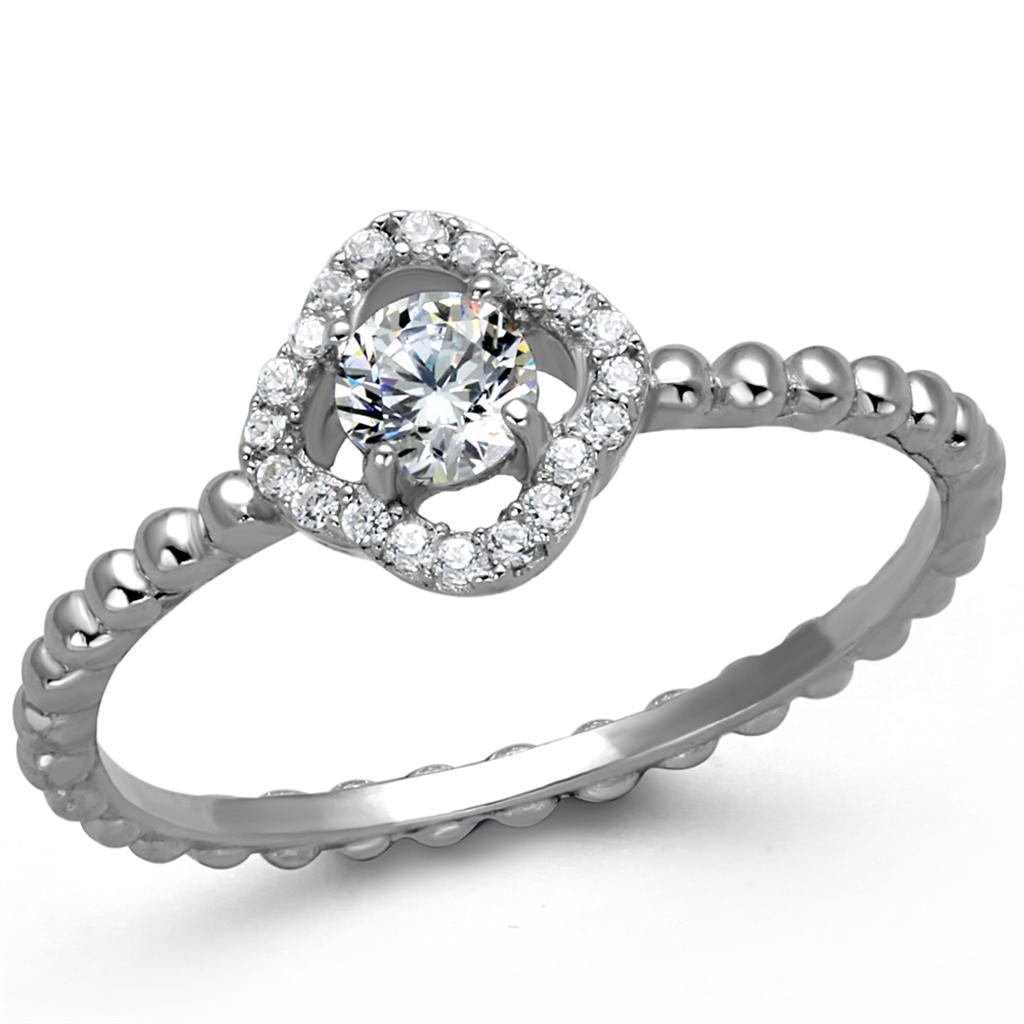 TS462 - Rhodium 925 Sterling Silver Ring with AAA Grade CZ  in Clear-4