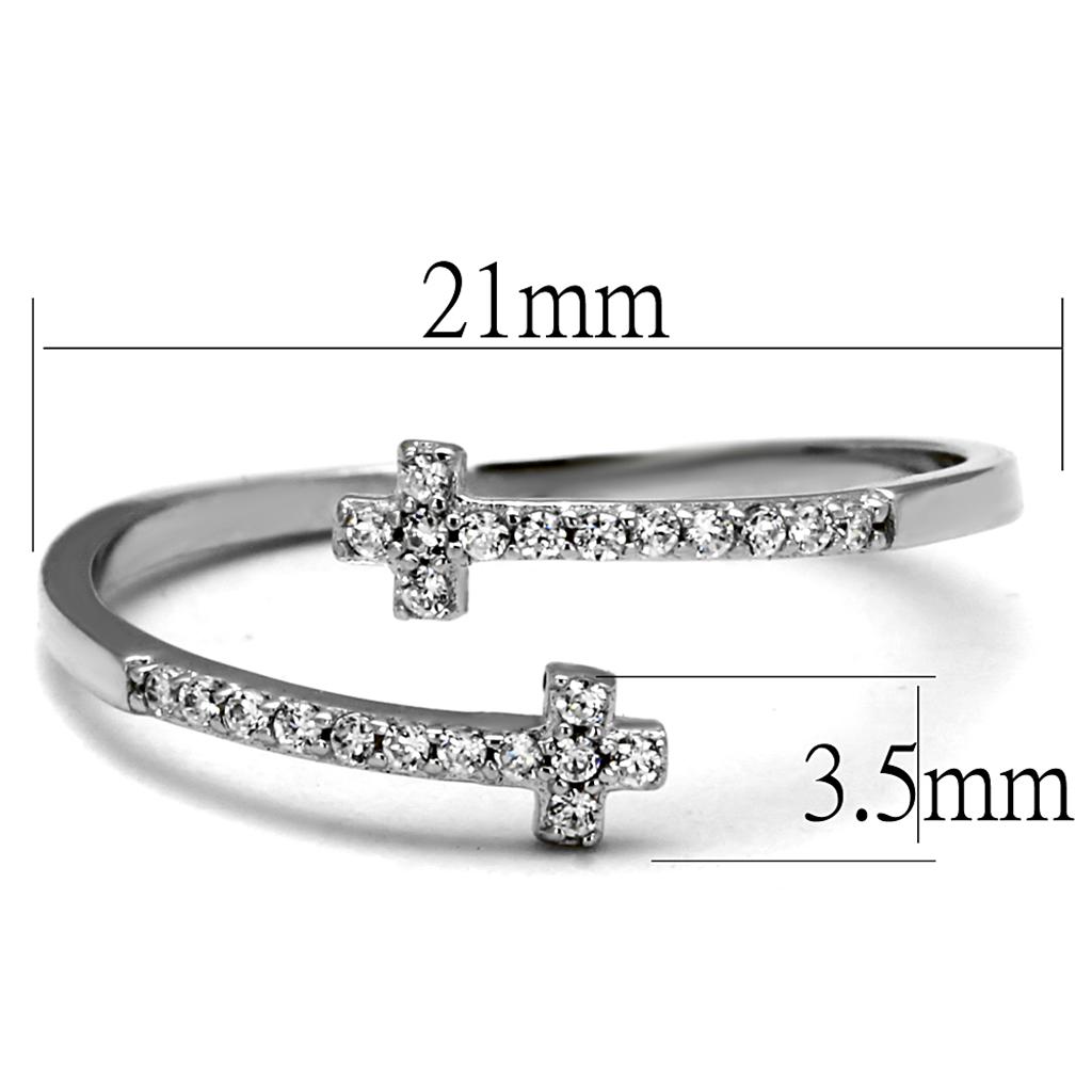 TS463 - Rhodium 925 Sterling Silver Ring with AAA Grade CZ  in Clear-1