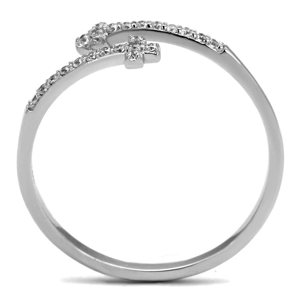 TS463 - Rhodium 925 Sterling Silver Ring with AAA Grade CZ  in Clear-2