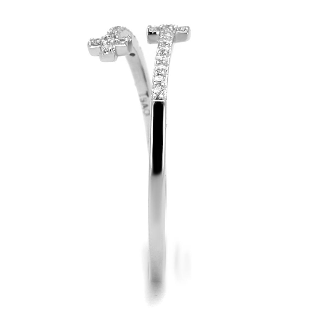 TS463 - Rhodium 925 Sterling Silver Ring with AAA Grade CZ  in Clear-3