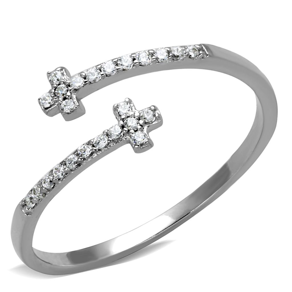 TS463 - Rhodium 925 Sterling Silver Ring with AAA Grade CZ  in Clear-4