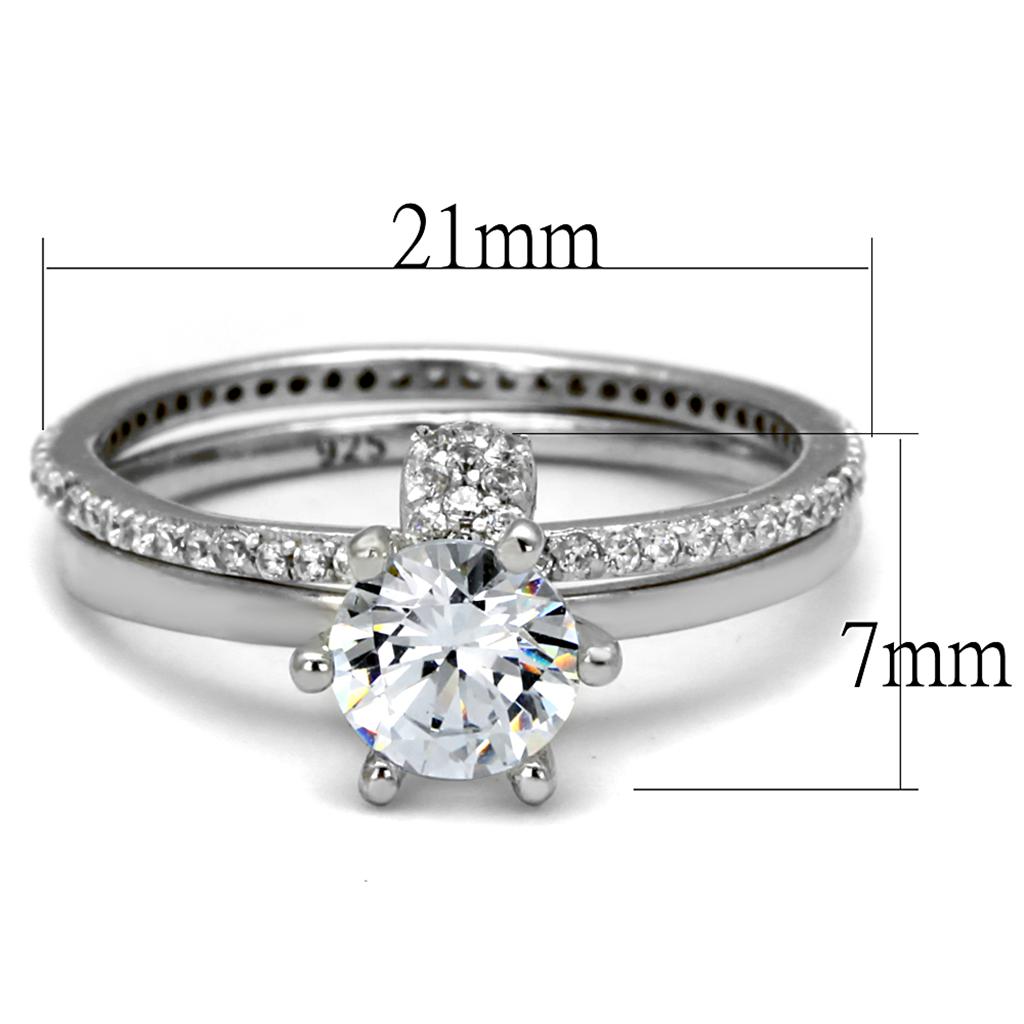 TS464 - Rhodium 925 Sterling Silver Ring with AAA Grade CZ  in Clear-1
