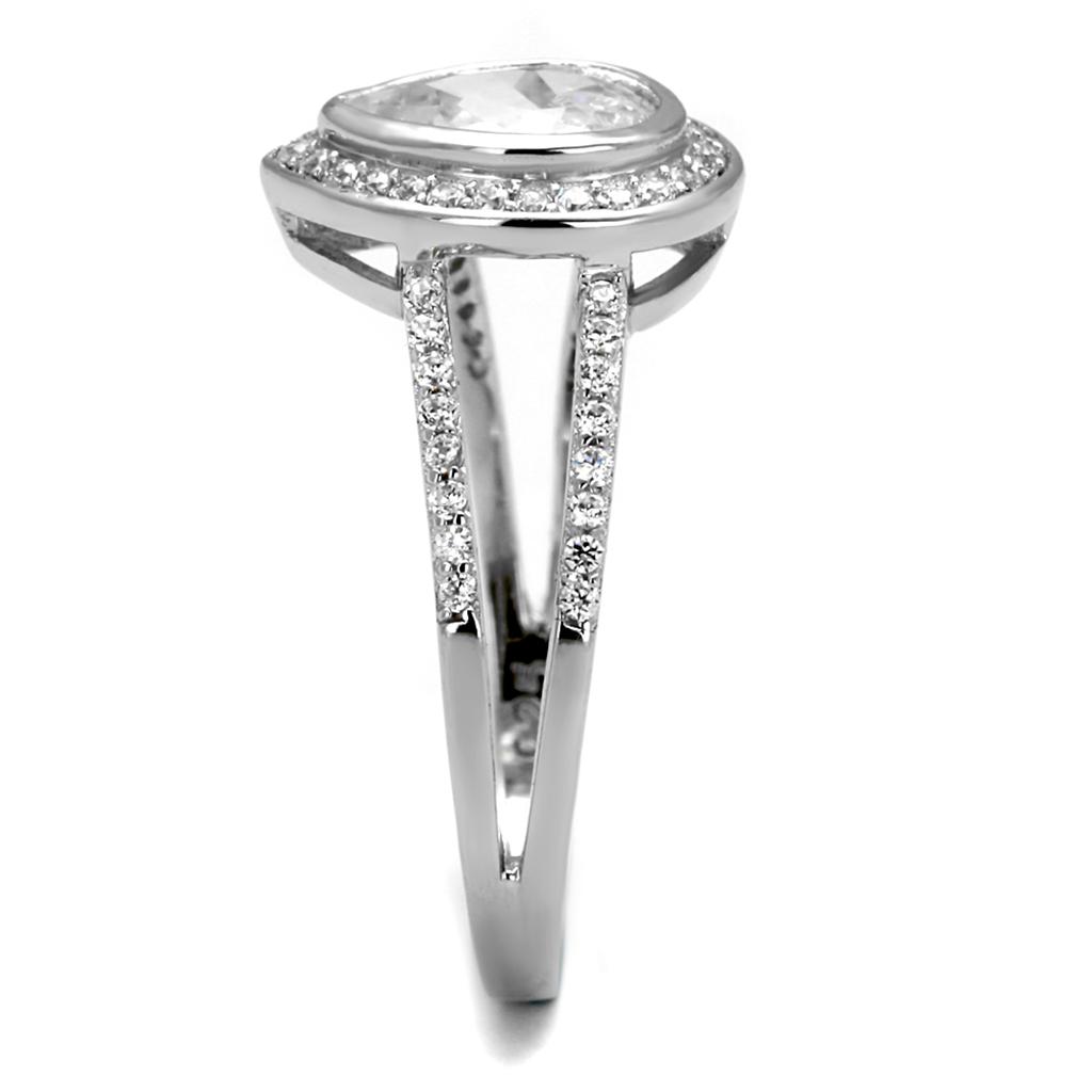 TS465 - Rhodium 925 Sterling Silver Ring with AAA Grade CZ  in Clear-3