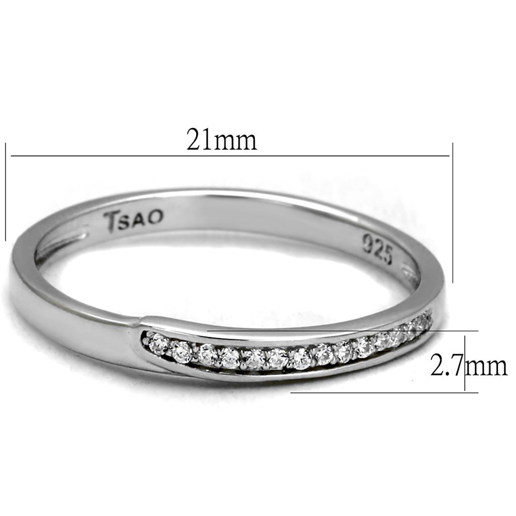 TS472 - Rhodium 925 Sterling Silver Ring with AAA Grade CZ  in Clear-1