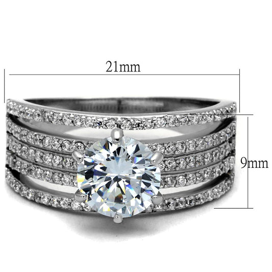 TS473 - Rhodium 925 Sterling Silver Ring with AAA Grade CZ  in Clear-1