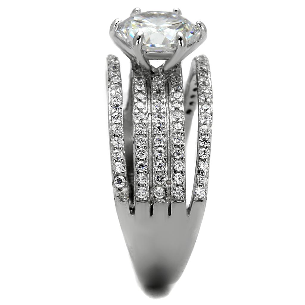 TS473 - Rhodium 925 Sterling Silver Ring with AAA Grade CZ  in Clear-3