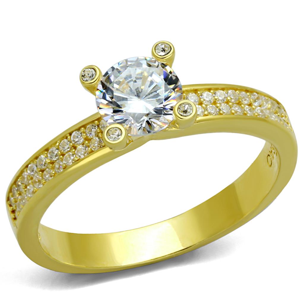 TS474 - Gold 925 Sterling Silver Ring with AAA Grade CZ  in Clear-4