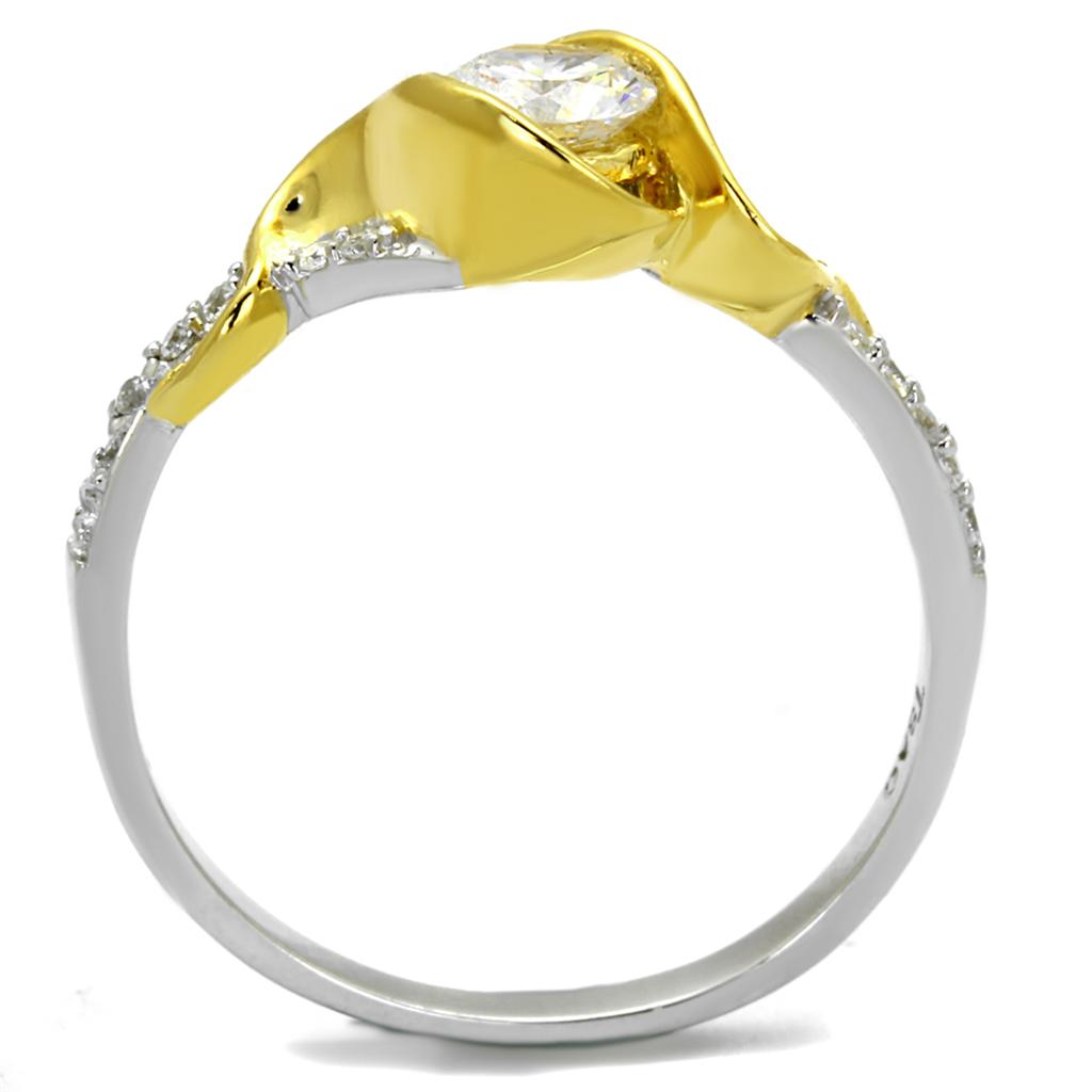 TS475 - Reverse Two-Tone 925 Sterling Silver Ring with AAA Grade CZ  in Clear-2