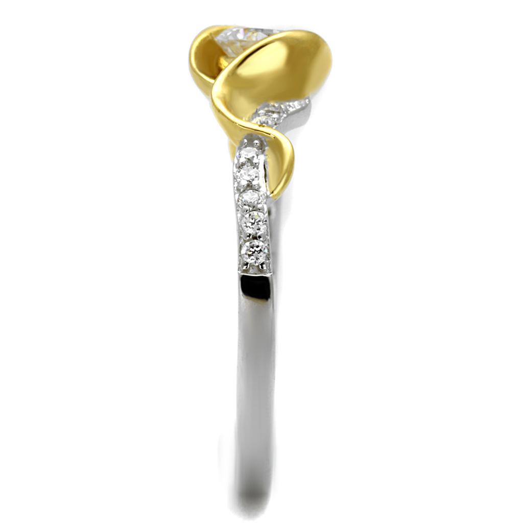 TS475 - Reverse Two-Tone 925 Sterling Silver Ring with AAA Grade CZ  in Clear-3