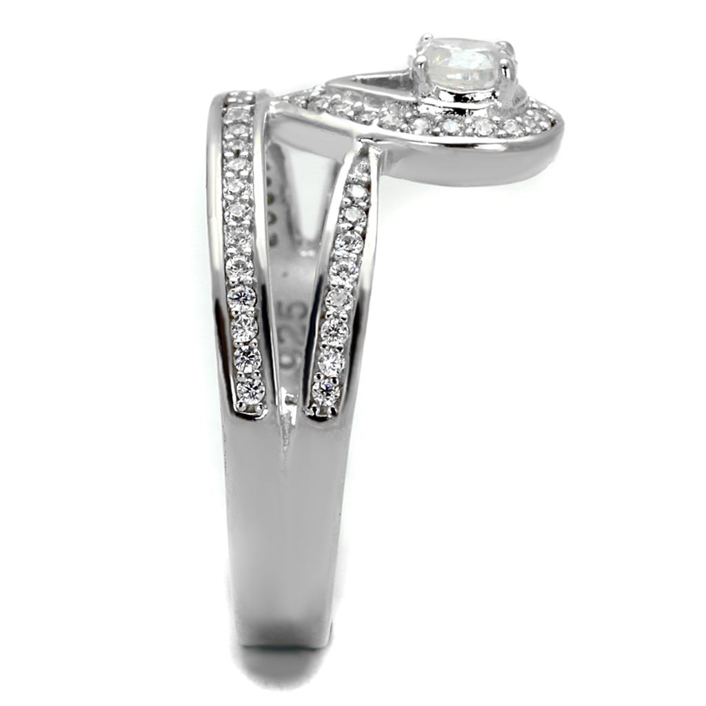 TS476 - Rhodium 925 Sterling Silver Ring with AAA Grade CZ  in Clear-3