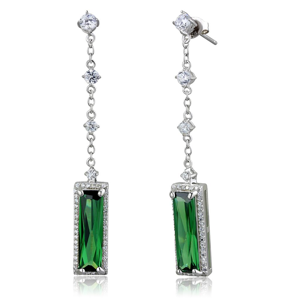 TS478 - Rhodium 925 Sterling Silver Earrings with AAA Grade CZ  in Emerald-2