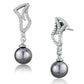 TS479 - Rhodium 925 Sterling Silver Earrings with Synthetic Pearl in Gray-2