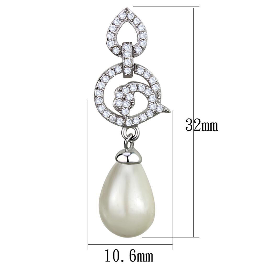 TS480 - Rhodium 925 Sterling Silver Earrings with Synthetic Pearl in Citrine Yellow-1