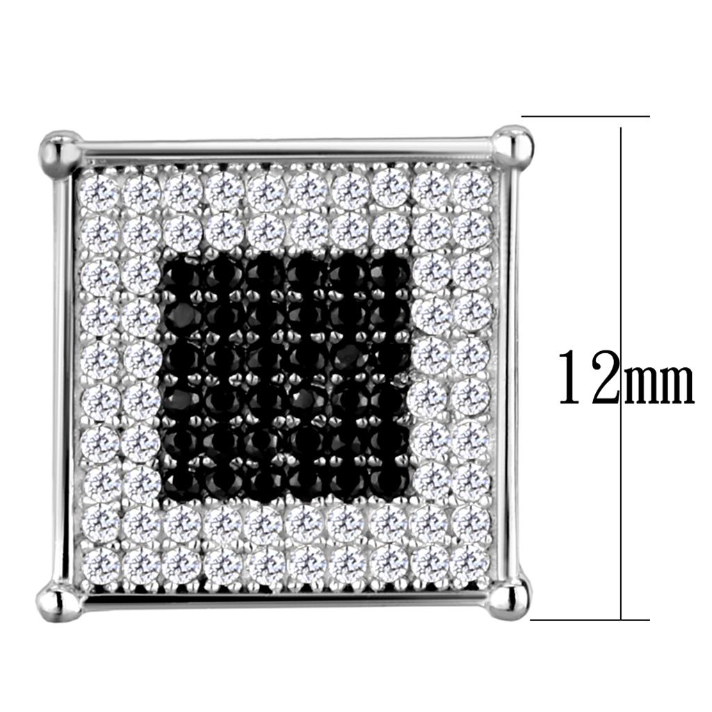TS481 - Rhodium + Ruthenium 925 Sterling Silver Earrings with AAA Grade CZ  in Black Diamond-1