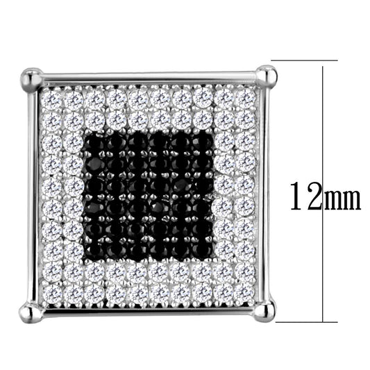 TS481 - Rhodium + Ruthenium 925 Sterling Silver Earrings with AAA Grade CZ  in Black Diamond-1