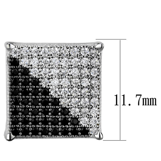 TS482 - Rhodium + Ruthenium 925 Sterling Silver Earrings with AAA Grade CZ  in Black Diamond-1