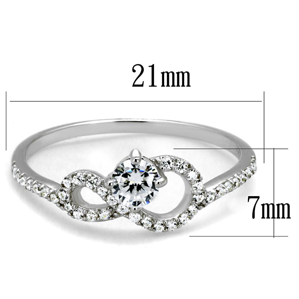 TS485 - Rhodium 925 Sterling Silver Ring with AAA Grade CZ  in Clear-1