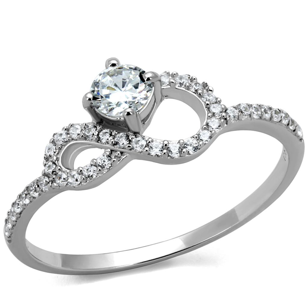 TS485 - Rhodium 925 Sterling Silver Ring with AAA Grade CZ  in Clear-4