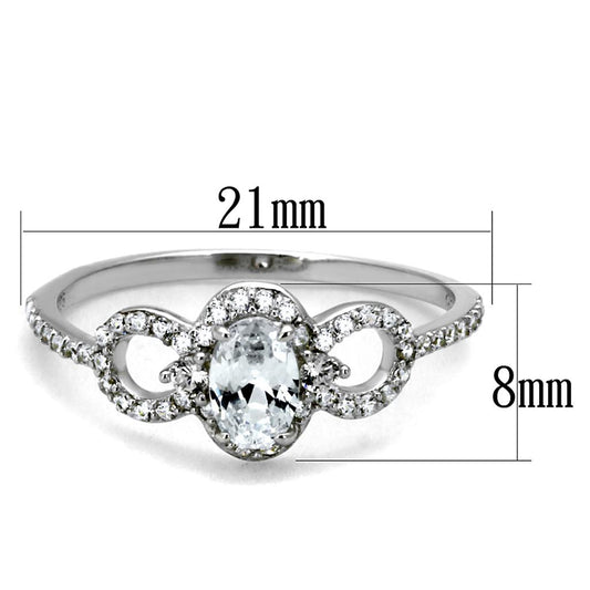 TS486 - Rhodium 925 Sterling Silver Ring with AAA Grade CZ  in Clear-1