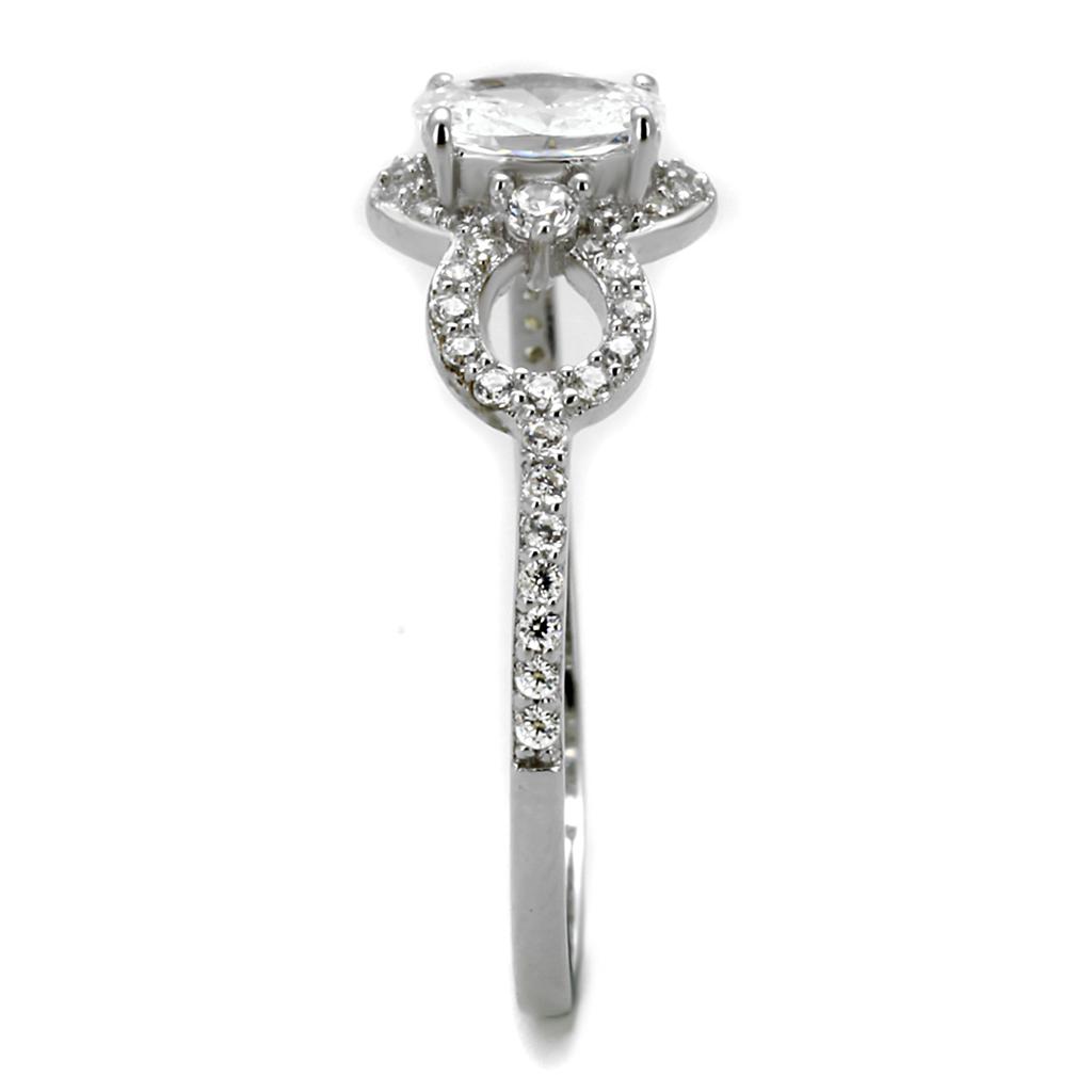 TS486 - Rhodium 925 Sterling Silver Ring with AAA Grade CZ  in Clear-3