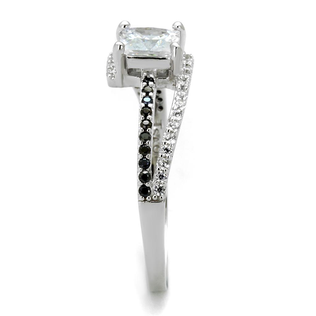 TS488 - Rhodium 925 Sterling Silver Ring with AAA Grade CZ  in Clear-3