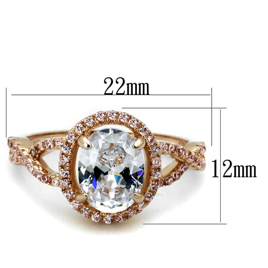 TS489 - Rose Gold 925 Sterling Silver Ring with AAA Grade CZ  in Clear-1