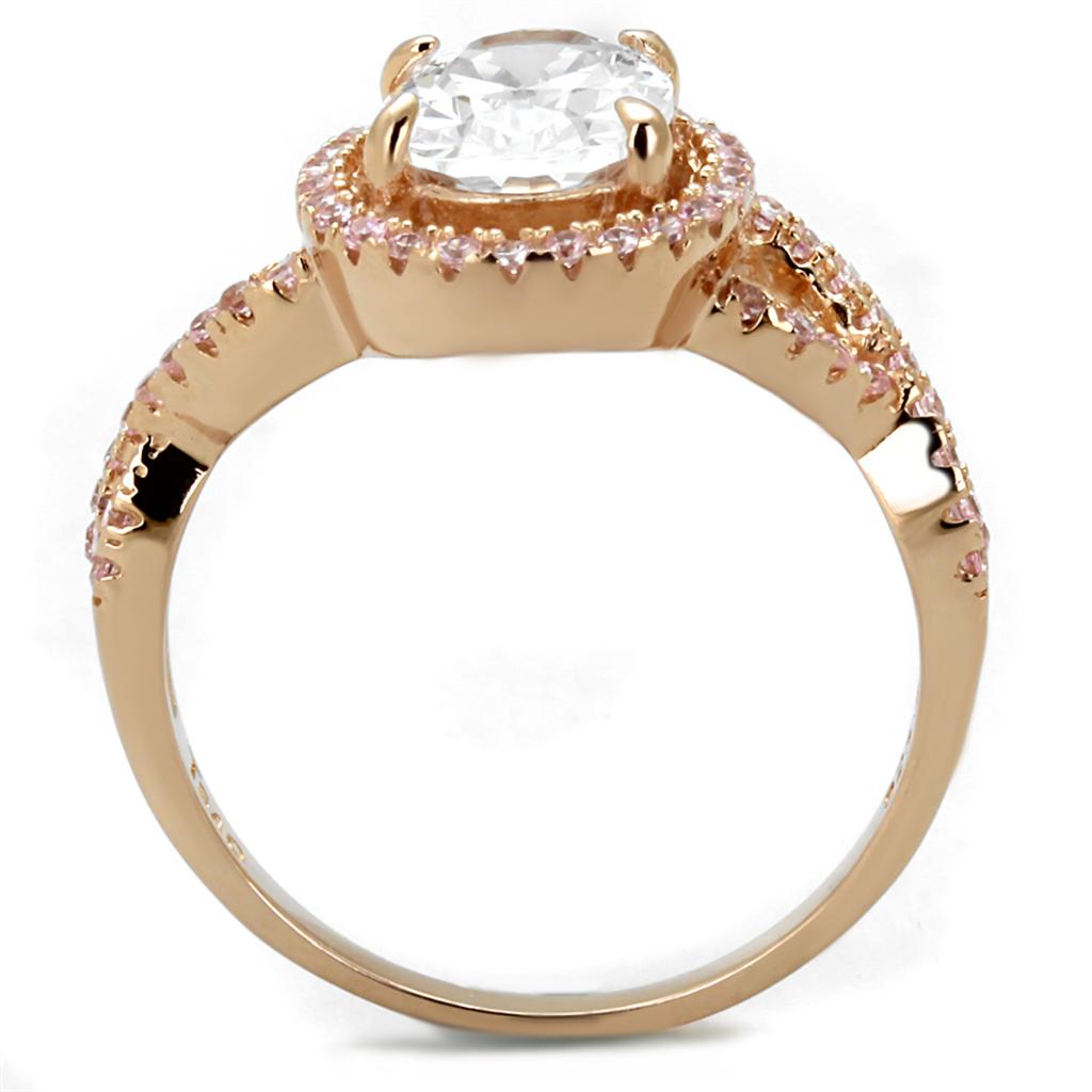 TS489 - Rose Gold 925 Sterling Silver Ring with AAA Grade CZ  in Clear-2