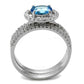 TS490 - Rhodium 925 Sterling Silver Ring with AAA Grade CZ  in Sea Blue-2