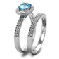 TS490 - Rhodium 925 Sterling Silver Ring with AAA Grade CZ  in Sea Blue-3