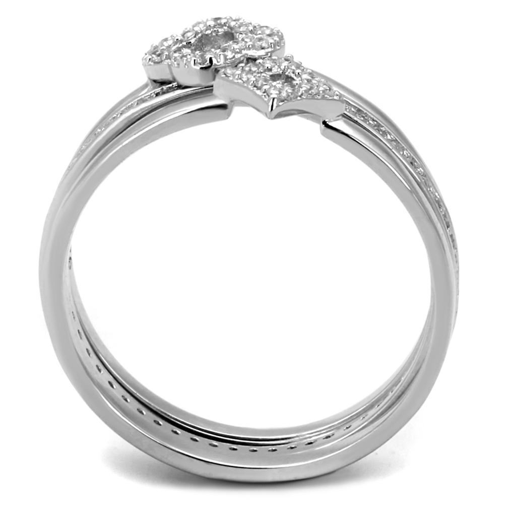 TS491 - Rhodium 925 Sterling Silver Ring with AAA Grade CZ  in Clear-2