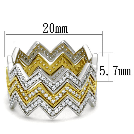 TS492 - Gold+Rhodium 925 Sterling Silver Ring with AAA Grade CZ  in Clear-1