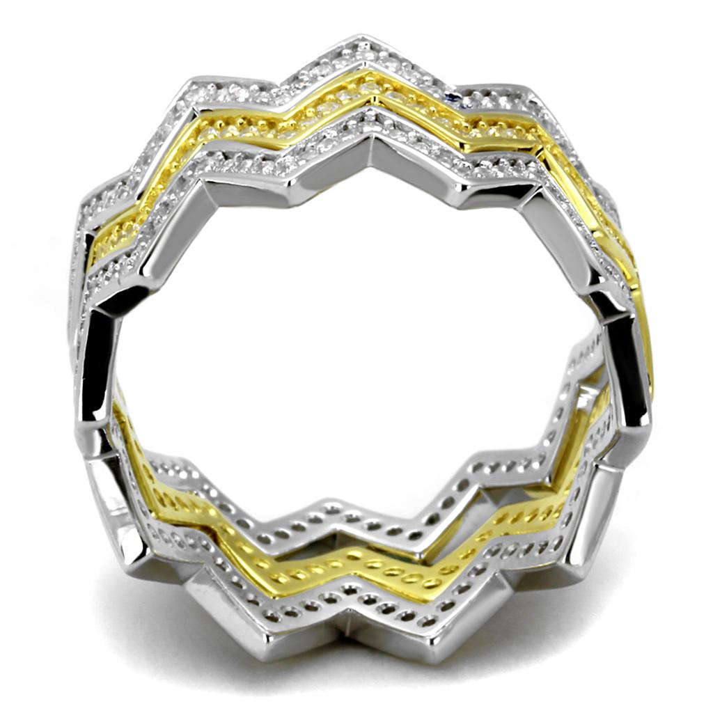 TS492 - Gold+Rhodium 925 Sterling Silver Ring with AAA Grade CZ  in Clear-2
