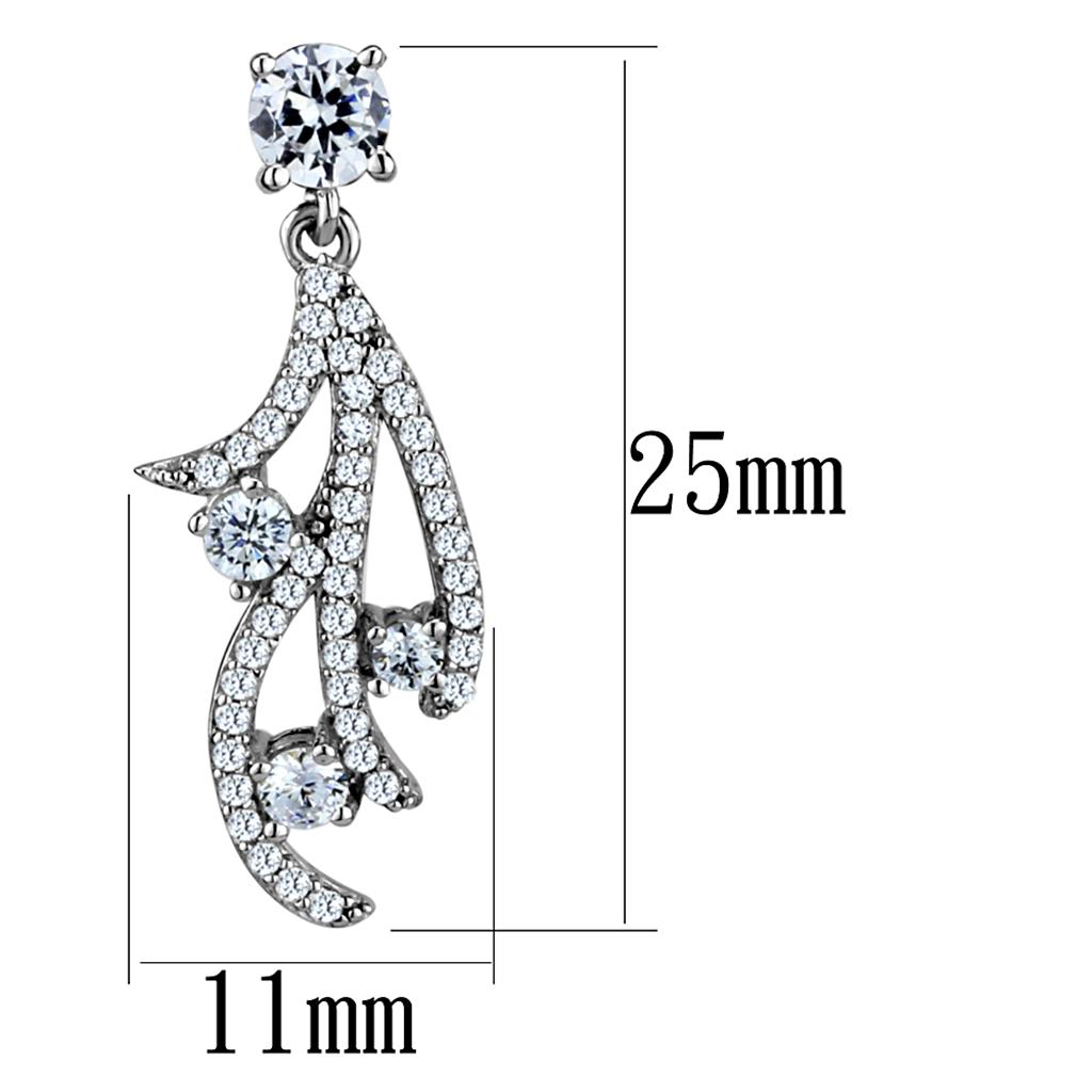TS495 - Rhodium 925 Sterling Silver Earrings with AAA Grade CZ  in Clear-1