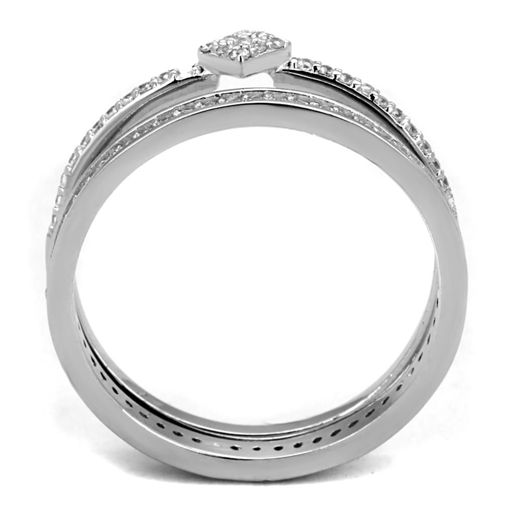 TS498 - Rhodium 925 Sterling Silver Ring with AAA Grade CZ  in Clear-2