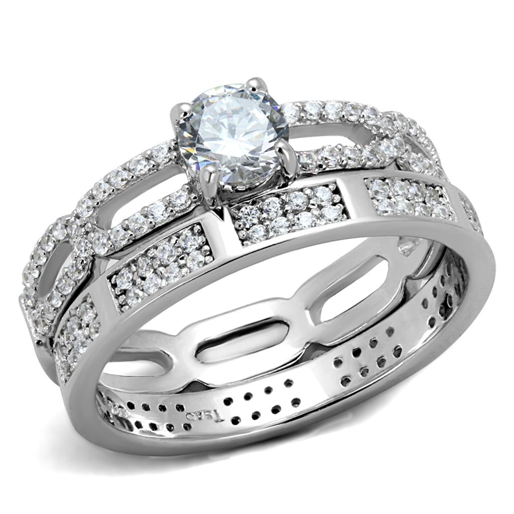 TS499 - Rhodium 925 Sterling Silver Ring with AAA Grade CZ  in Clear-4