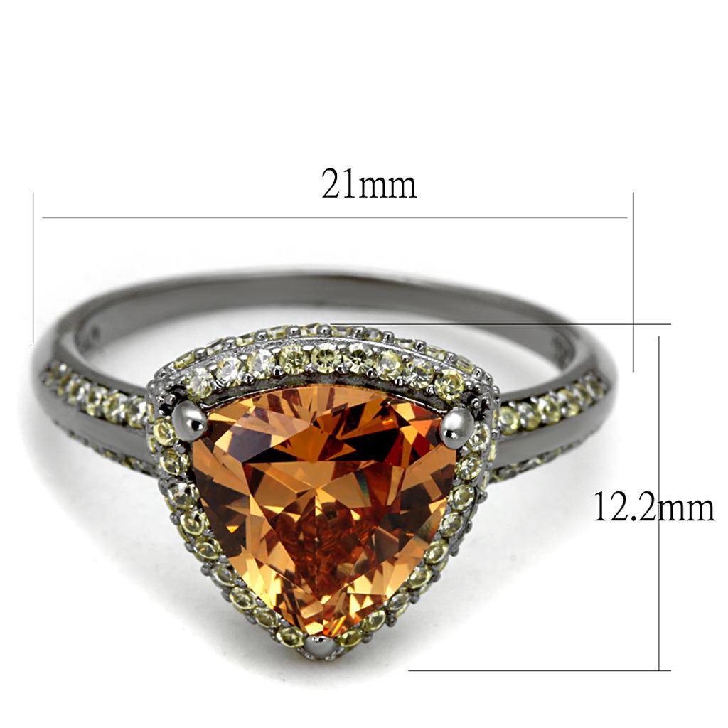 TS501 - Ruthenium 925 Sterling Silver Ring with AAA Grade CZ  in Champagne-1