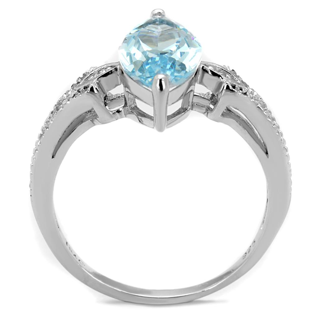 TS502 - Rhodium 925 Sterling Silver Ring with AAA Grade CZ  in Sea Blue-2