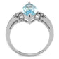 TS502 - Rhodium 925 Sterling Silver Ring with AAA Grade CZ  in Sea Blue-2