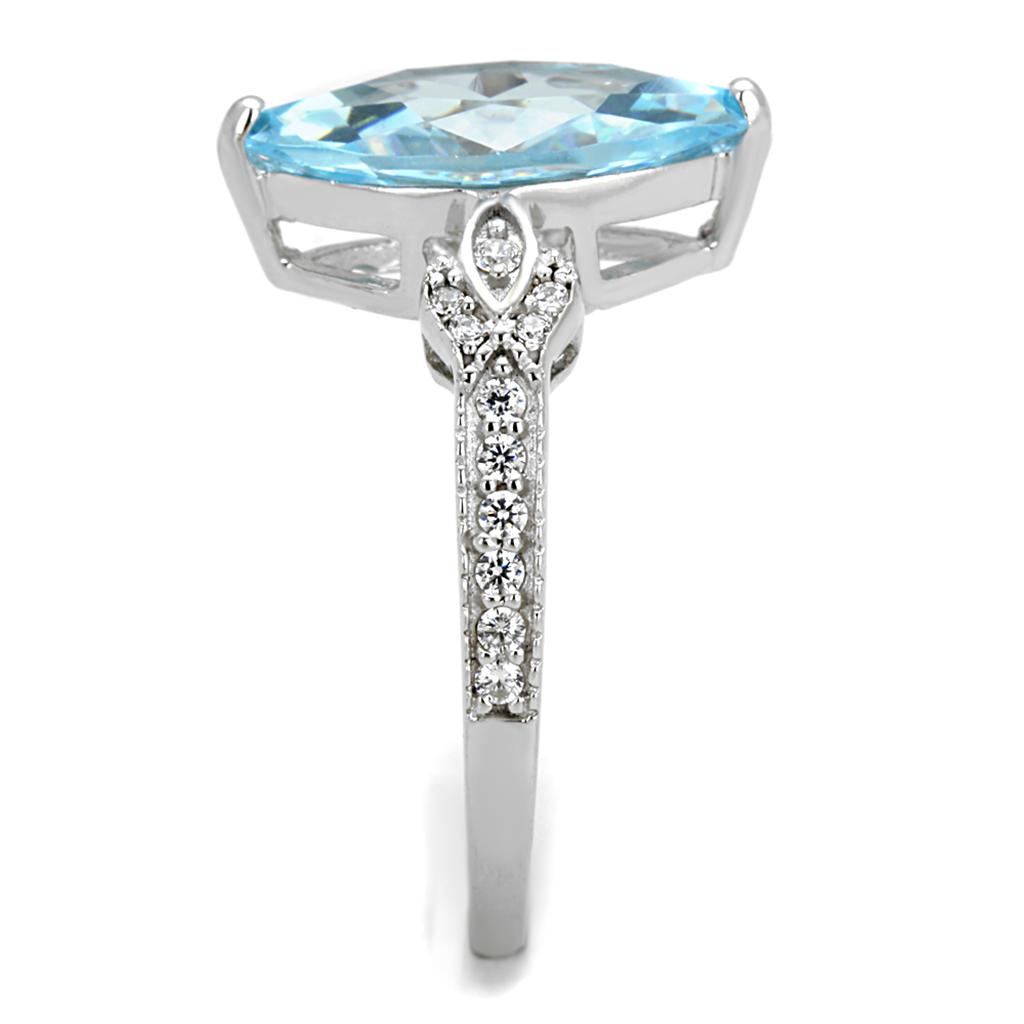 TS502 - Rhodium 925 Sterling Silver Ring with AAA Grade CZ  in Sea Blue-3