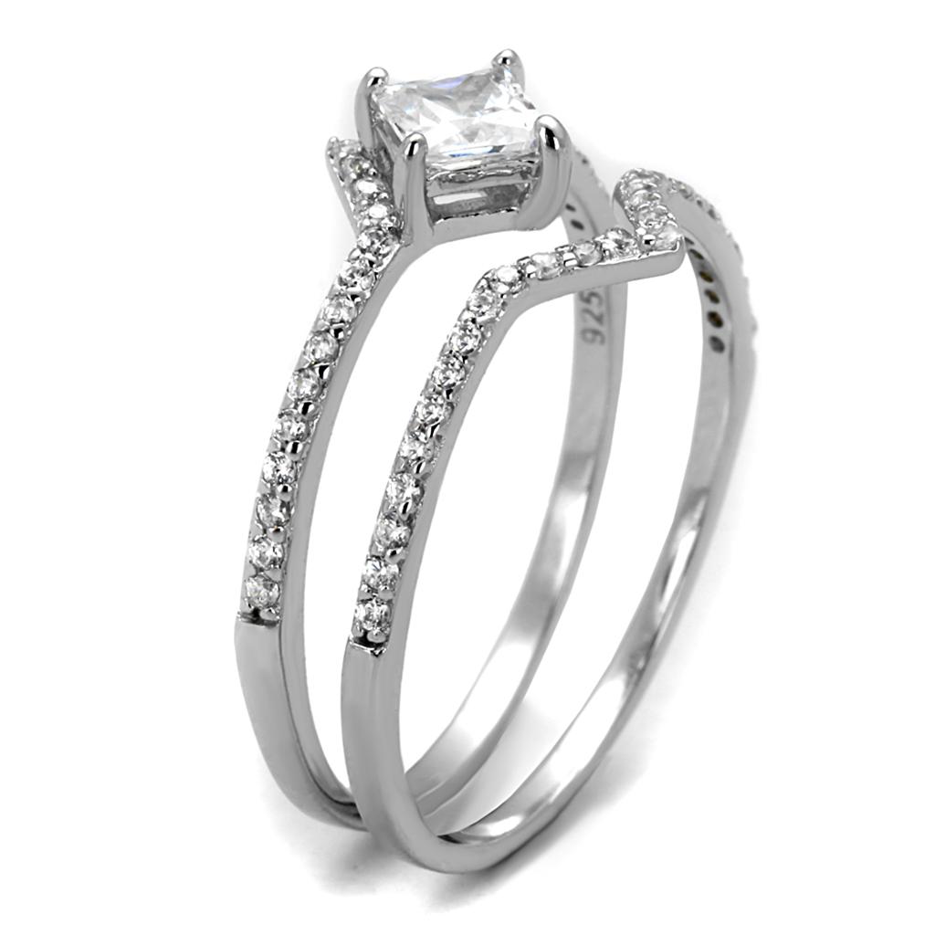 TS504 - Rhodium 925 Sterling Silver Ring with AAA Grade CZ  in Clear-3