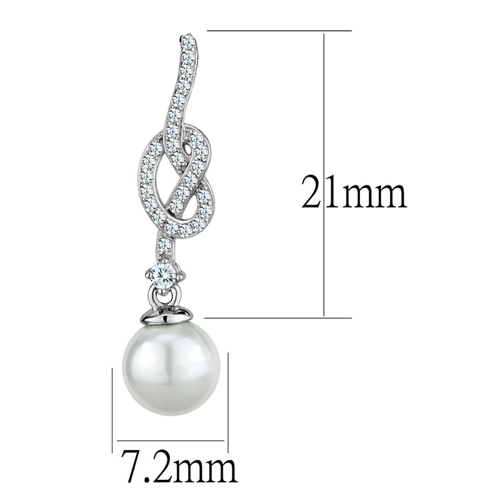 TS506 - Rhodium 925 Sterling Silver Earrings with Synthetic Glass Bead in White-1