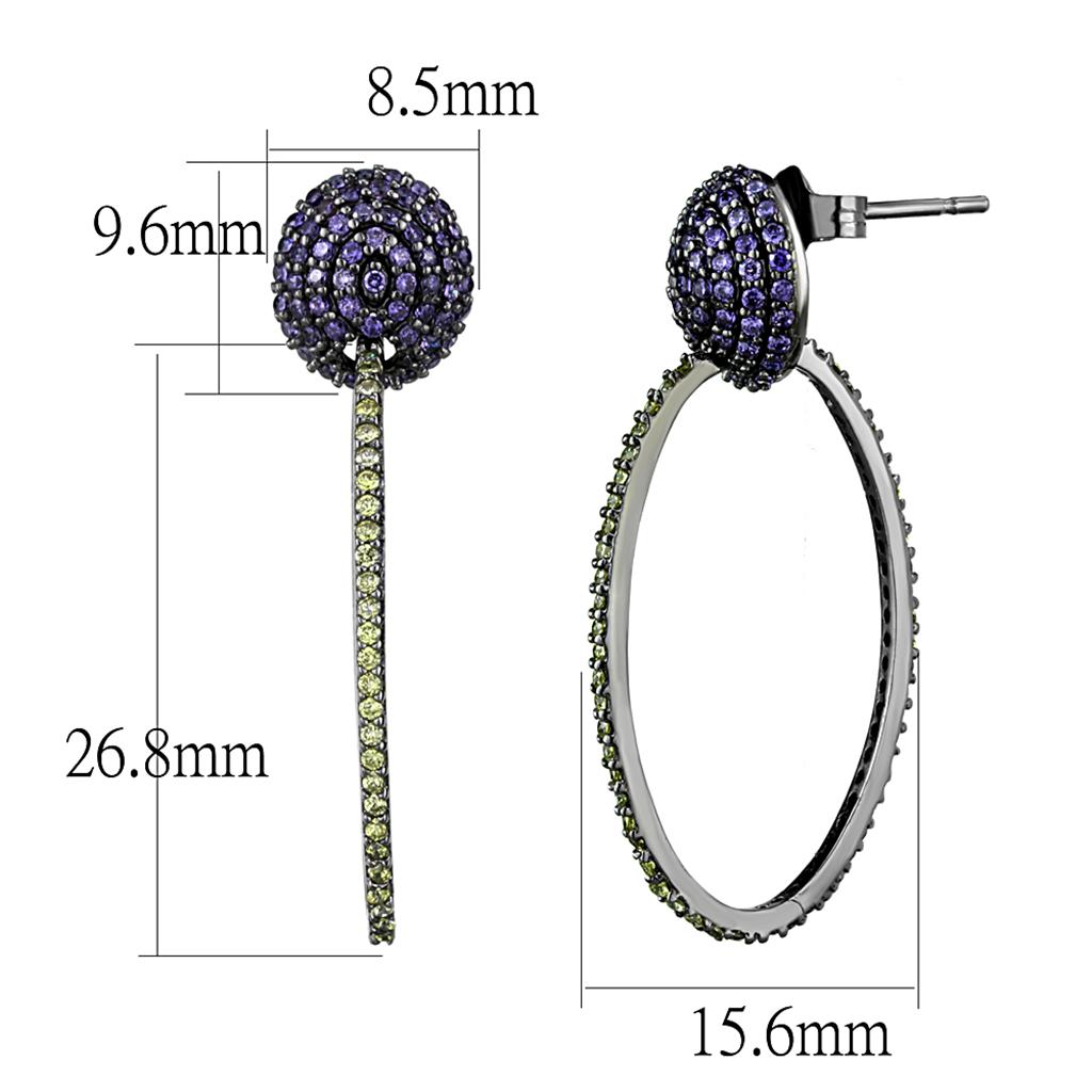 TS509 - Ruthenium 925 Sterling Silver Earrings with AAA Grade CZ  in Multi Color-1